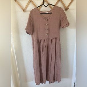 Kyra Jane hand made linen dress with buttons, mauve, size xs